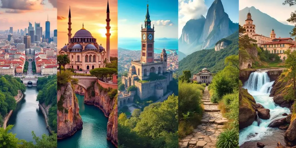 Collage of famous landmarks from visa-free countries.